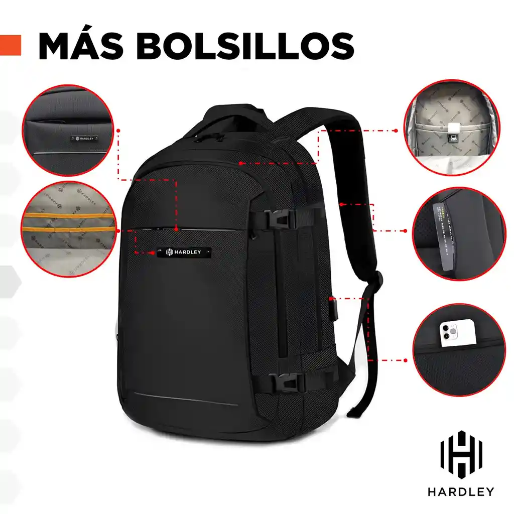 Bolso Morral Portail Hardley Puerto Usb Anti Robo 20l