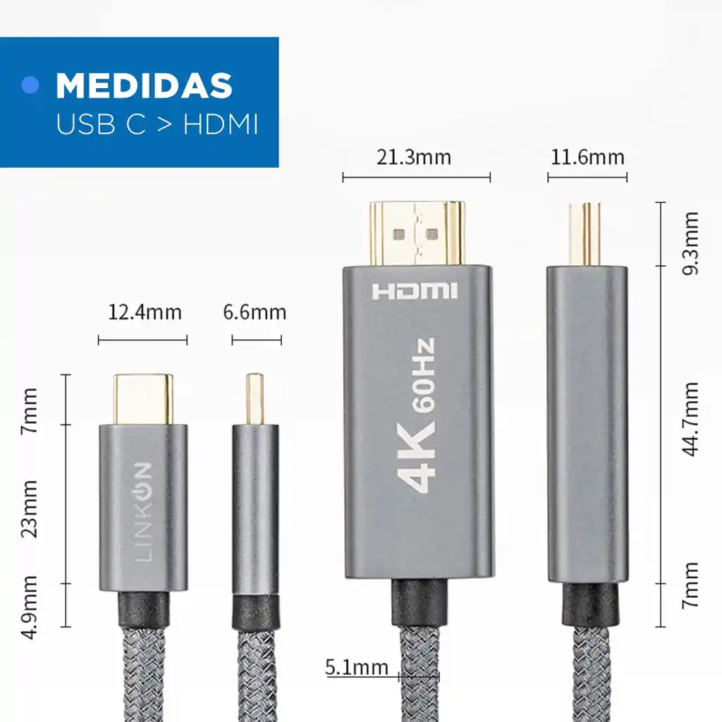 Cable Adaptador Usb C A Hdmi V2.1 4k 60hz Trenzado Oro 2mt