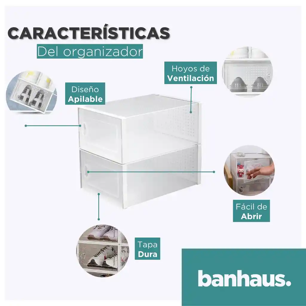 Caja Organizadora Zapatos Set X4 Banhaus Zapatero Apilable