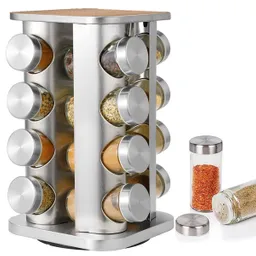 Especiero Cocina 16 Condimentos Giratorio Vidrio Acero Inox