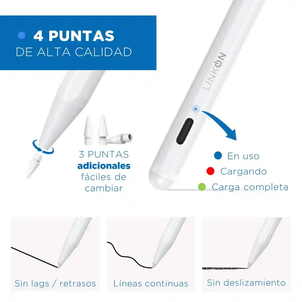 Lapiz Pencil Tactil Linkon Stylus Para Apple Ipad Palm Rejec