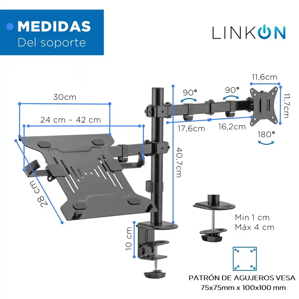 Soporte Brazo Doble Para Monitor Notebook Linkon Escritorio