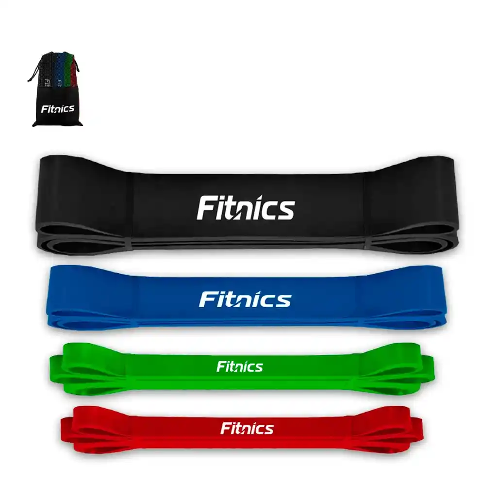 Bandas Elasticas Resistencia Poder Fitnics Set 4 Latex + Bolsa