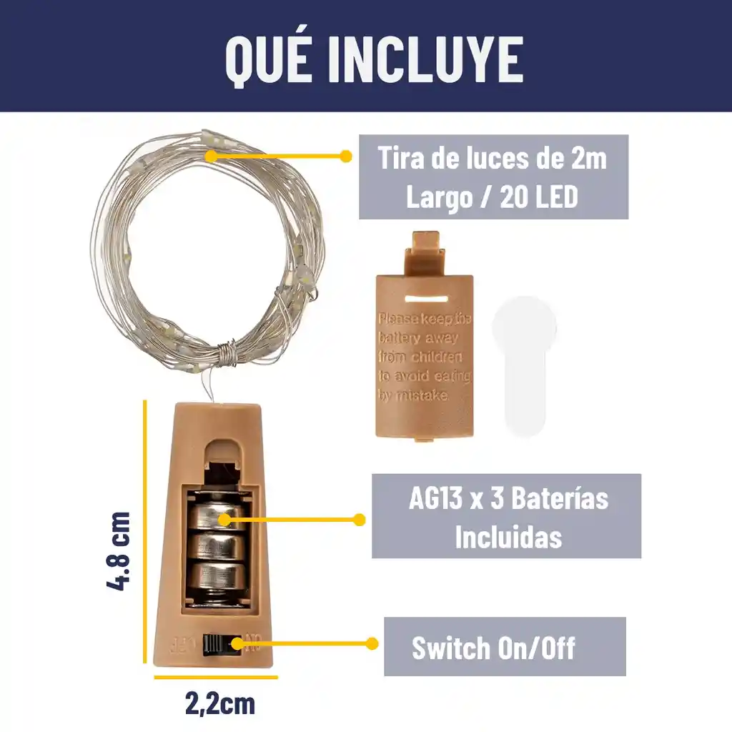 Luces Led Guirnalda Con Corcho Botella Hada X10 Unidades