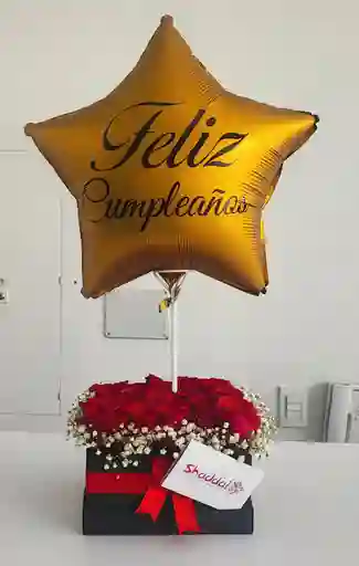 Caja De Rosas Con Globo