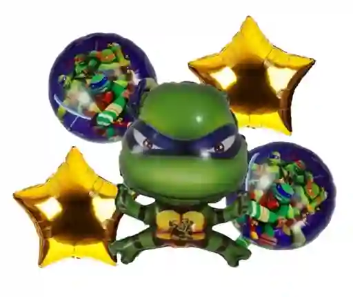 Bouquet X5 Globos Metalizados Tortugas Ninja