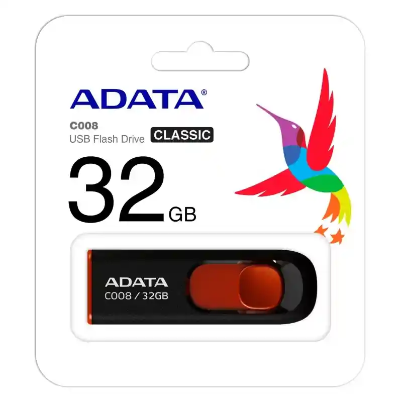 Memoria Usb Adata Classic C008 32gb 2.0 Negro Y Rojo