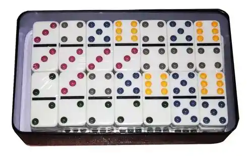 Dominó 55 Fichas A Color Doble 9 Juego De Mesa Caja Metálica