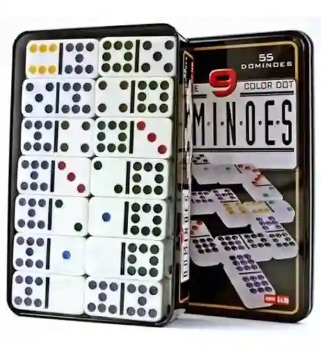 Dominó 55 Fichas A Color Doble 9 Juego De Mesa Caja Metálica