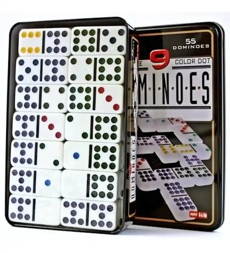 Dominó 55 Fichas A Color Doble 9 Juego De Mesa Caja Metálica
