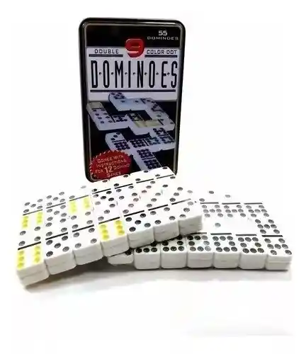Dominó 55 Fichas A Color Doble 9 Juego De Mesa Caja Metálica