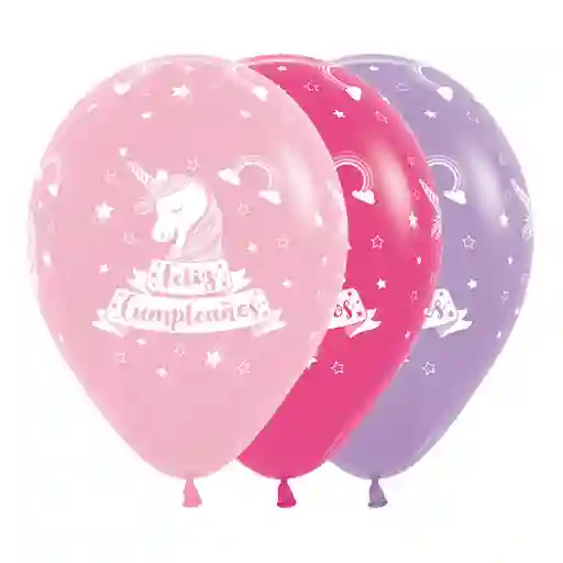 Bombas Globos R12 Feliz Cumpleaños Unicornio Surtido X 10 Und Sempertex