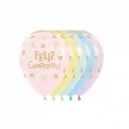 Bombas Globos R12 Pastel Mate Rayito Sol. Feliz Cumpleaños. Surtido X 10. Sempertex