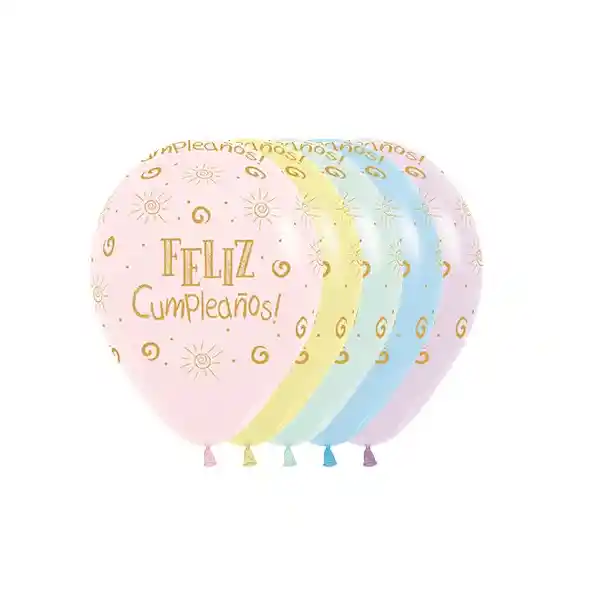 Bombas Globos R12 Pastel Mate Rayito Sol. Feliz Cumpleaños. Surtido X 10. Sempertex