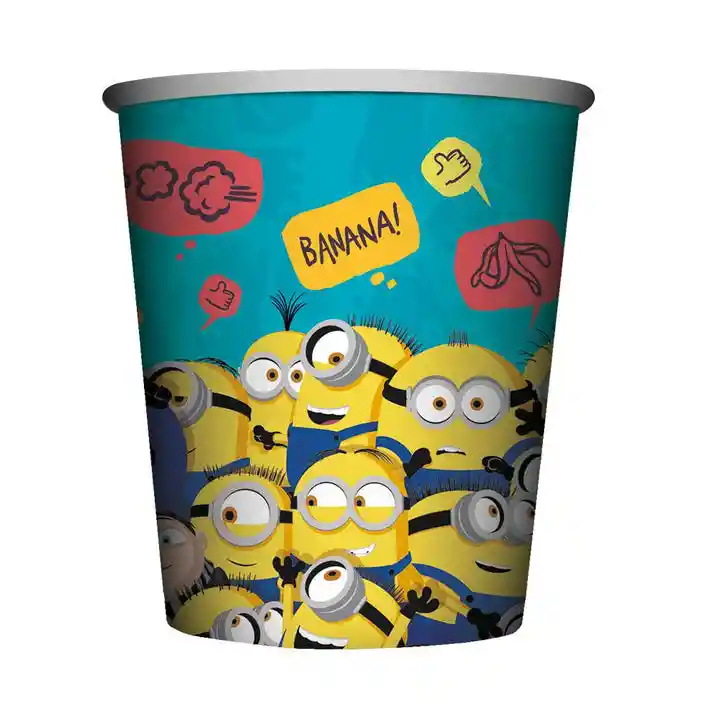 Vaso Desechable Minions De Carton 9 Oz X 8 Und Sempertex