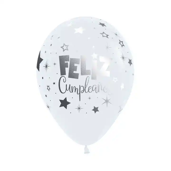 Bombas Globos R12 Fashion Blanco Feliz Cumpleaños Fantasia Metalink X 10 Und Sempertex
