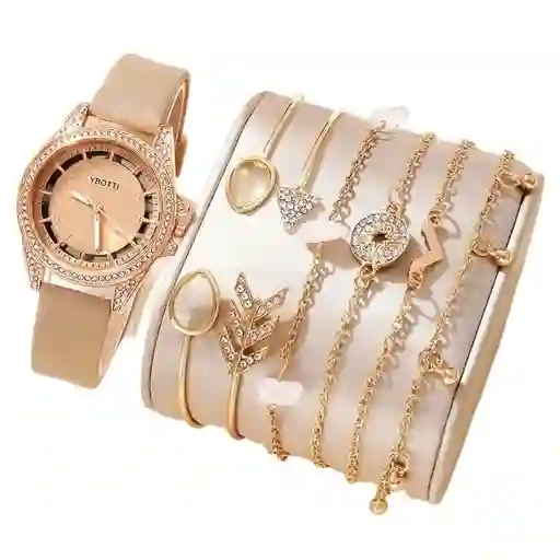 Kit Reloj Café Para Mujer Reloj Dama Con Pulseras Kit