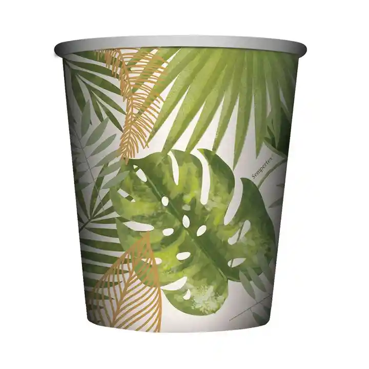 Vaso Desechable Hojas Tropicales De Carton 9 Oz X 8 Und Sempertex