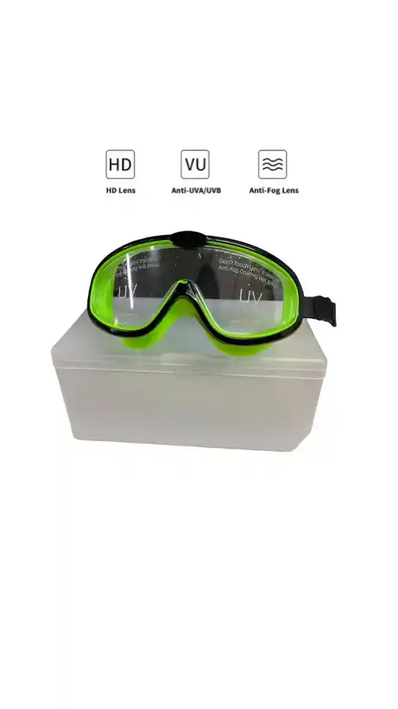 Gafas De Natacion Kids Tipo Careta Color Verde Y Negro Con Estuche