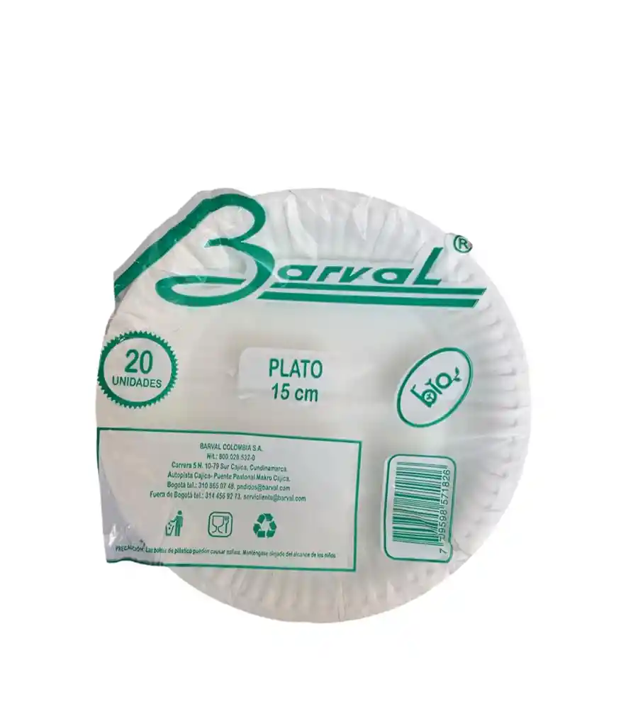 Plato Pando En Carton Barval 15cm X 20 Unidades Oxo Biodegradable
