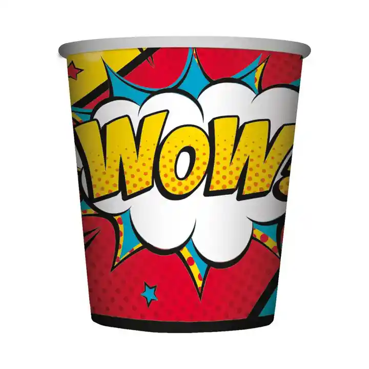 Vaso Desechable Comics Wow De Carton 9 Oz X 8 Sempertex