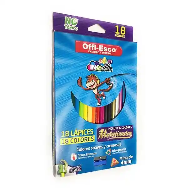 Colores Offi Esco Inkreible Triangular Mina 4 Mm X 18 Colores Oe-141 Incluye 6 Colores Metalizados