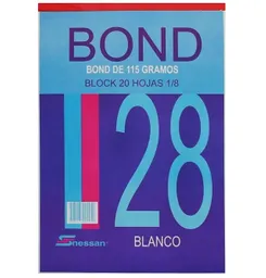 Block Papel Bond Grueso 115 Gramos, Octavo X 20 Hojas Blanco