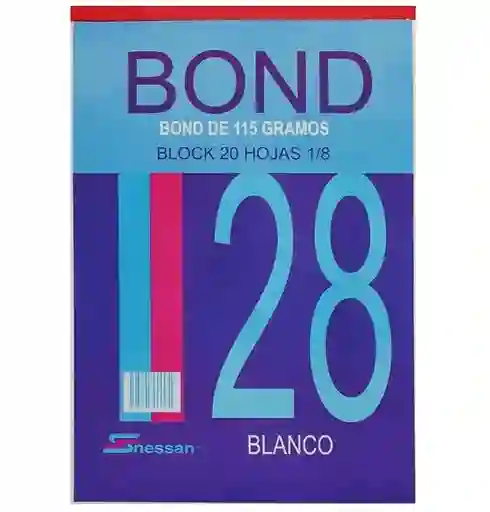 Block Papel Bond Grueso 115 Gramos, Octavo X 20 Hojas Blanco