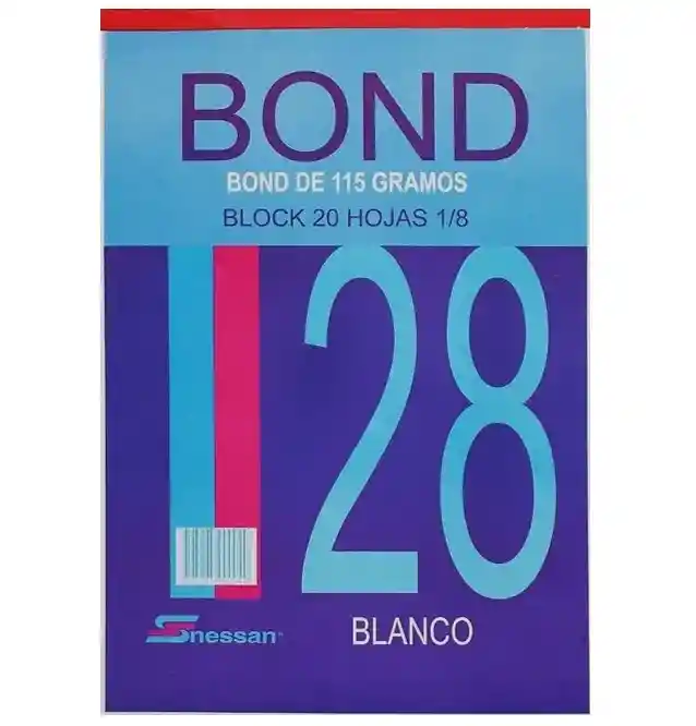 Block Papel Bond Grueso 115 Gramos, Octavo X 20 Hojas Blanco