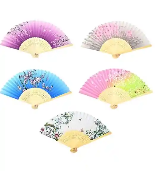 Abanico De Tela Y Madera Accesorio Para Disfraz