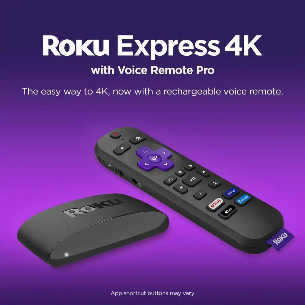 Convertidor Smart Tv Roku Express 4k Con Control Remoto Por Voz Pro Dispositivo De Streaming Tv Gratis Y En Vivo