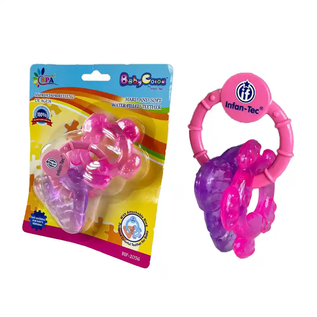 Sonajero Mordedor Llama Dientes Gel Bebe Manilla Rosa