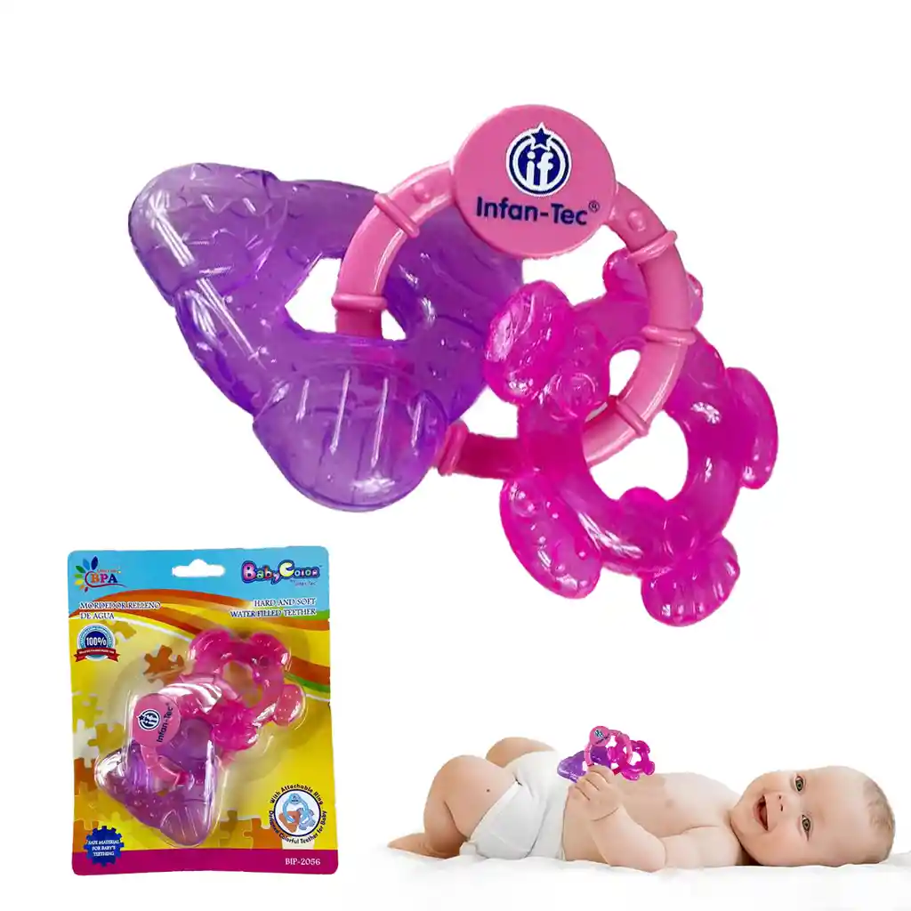 Sonajero Mordedor Llama Dientes Gel Bebe Manilla Rosa