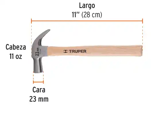 Martillo Cabeza Conica De 11 Onzas X 23 Mm Uña Curva Mango Madera Truper