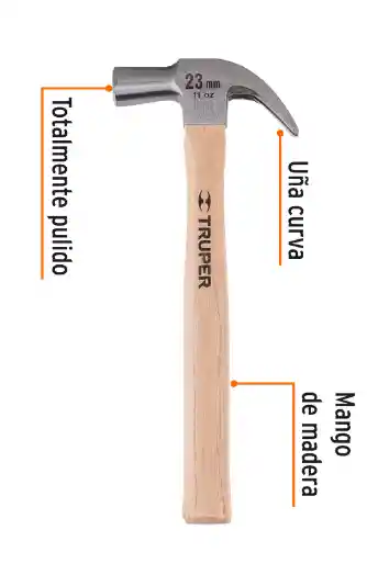 Martillo Cabeza Conica De 11 Onzas X 23 Mm Uña Curva Mango Madera Truper