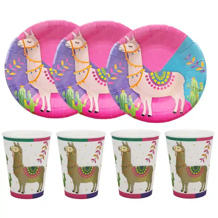 Et 10 Platos Torta + 10 Vasos Llama O Alpaca