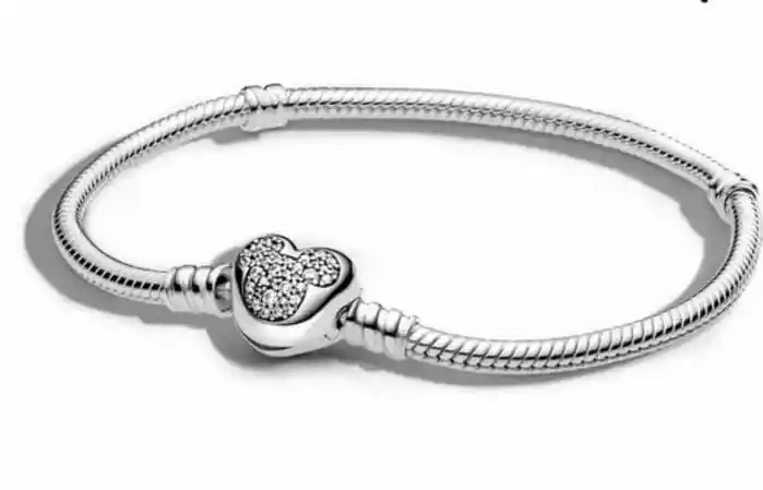 Pulsera Brazalete Pandor Moments Cierre Broche Mickey Con Circones Disney Sueños Originales Plata Ley 925 Con Estuche De Lujo Para Joyas Terciopelado Rosado