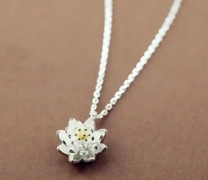 Collar Cadena Con Dije Colgantes Flor De Loto De Plata De Ley 925 Para Mujer, Joyería De Alta Calidad Con Estuche De Lujo Para Joyas Terciopelado Rosado