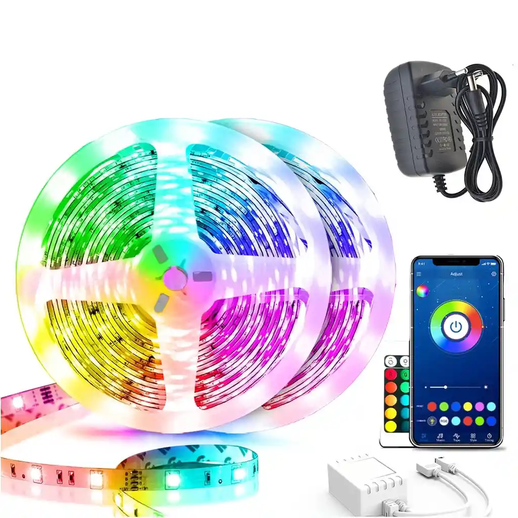 Cinta Tira Luces Led Rgb Bluetooth 10 Metros Total + Conector