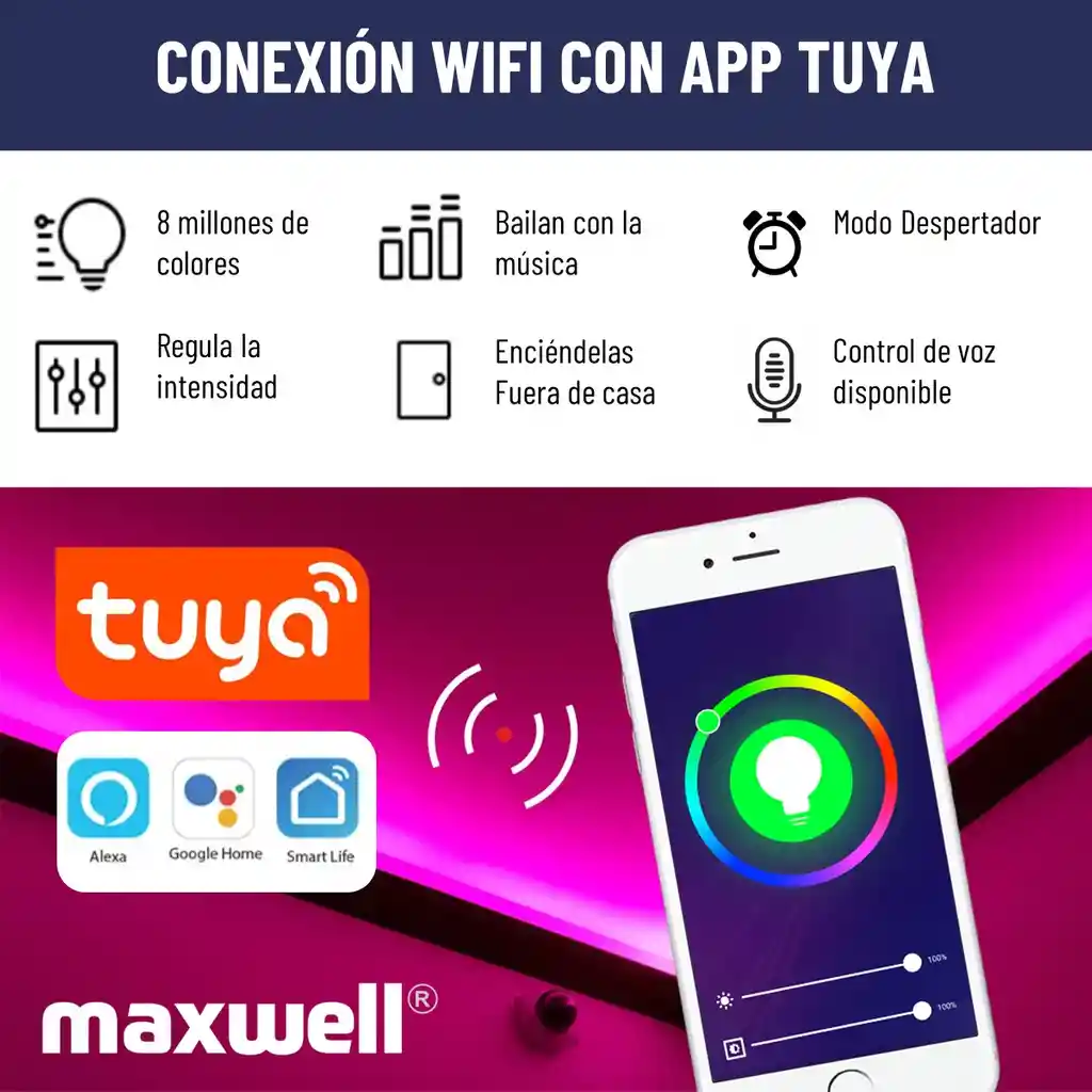 Cinta Tira Luces Led Rgb Wifi 10 Metros Total App + Conector