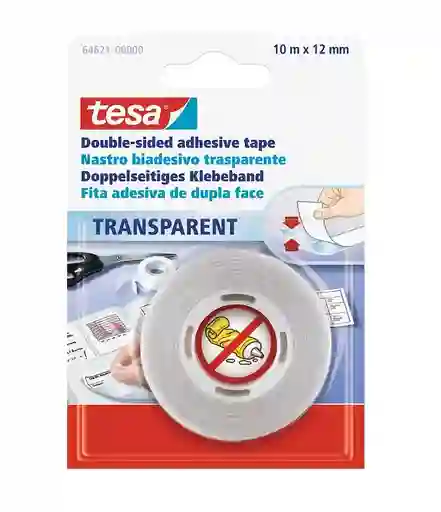 Cinta Tesa Doble Faz Transparente 12mm X 10m