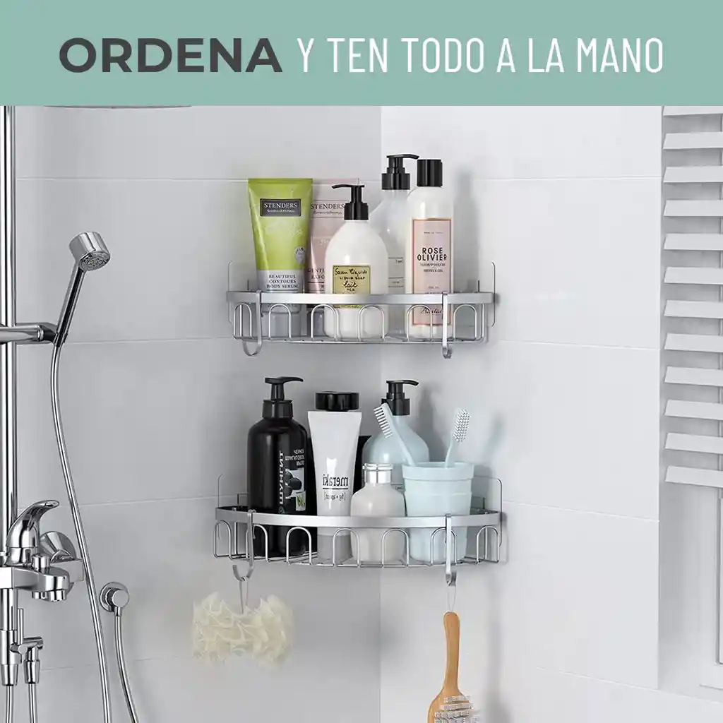 Esquinero Organizador Ducha Baño Adhesivo Set 2 Inoxidable