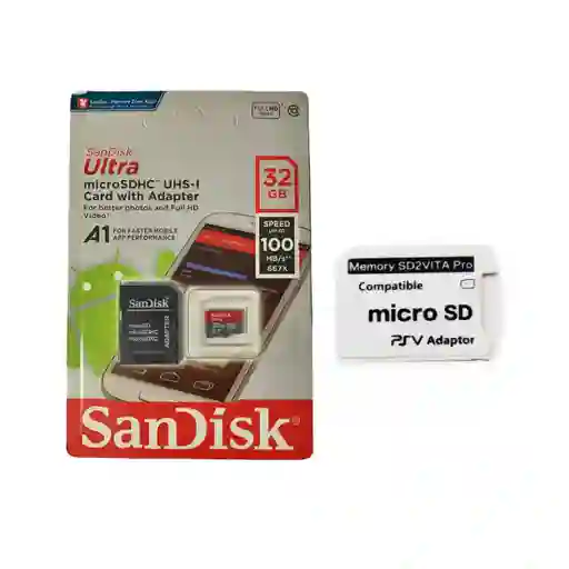 Memoria Micro Sd 32 Gb Sandisk + Adaptador Ps Vita Nuevo