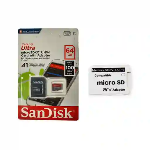 Memoria Micro Sd 64 Gb Sandisk + Adaptador Ps Vita Nuevo