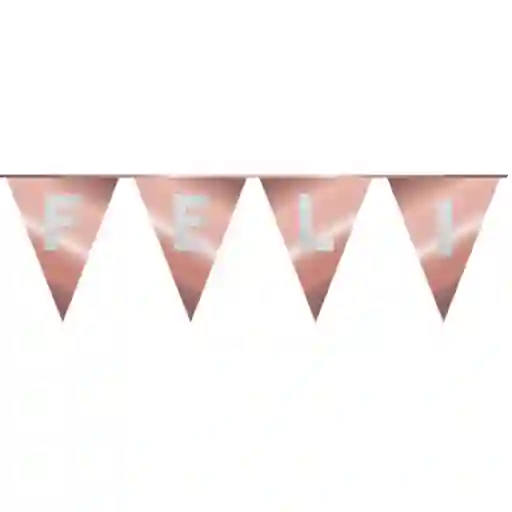 Bnaderin Letrero Feliz Cumpleaños Banderines Triangulos Oro Rosa Letras Plateadas