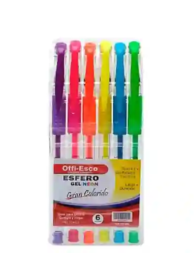 Boligrafos Gel Neon Colores Surtidos Offi Esco Oe-065 X 6