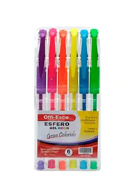 Boligrafos Gel Neon Colores Surtidos Offi Esco Oe-065 X 6