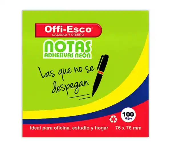 Notas Adhesivas Post-it Neón 100 Hojas 76 X 76 Mm Oe-360