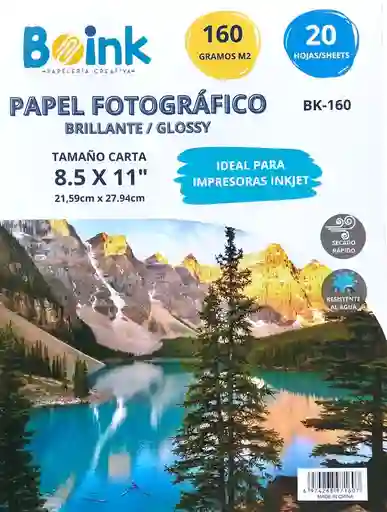 Papel Fotografico 160 Grs X 20 Hojas Carta