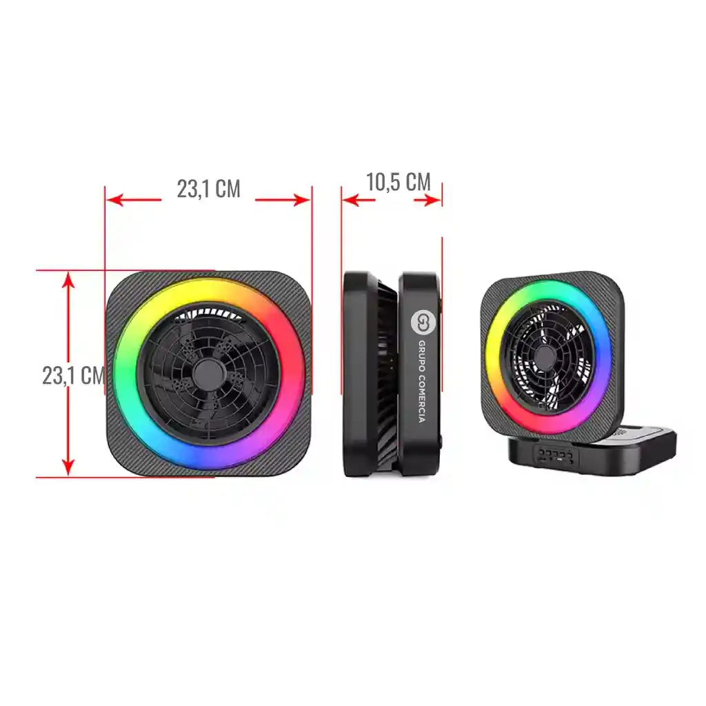 Ventilador Recargable Con Parlante Bluetooth Aux Luces Rgb